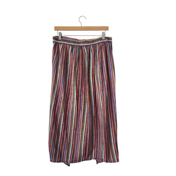 Madewell Overlay Midi Skirt Linen/Cotton in Rainbow Stripe Size Large - Picture 4 of 8